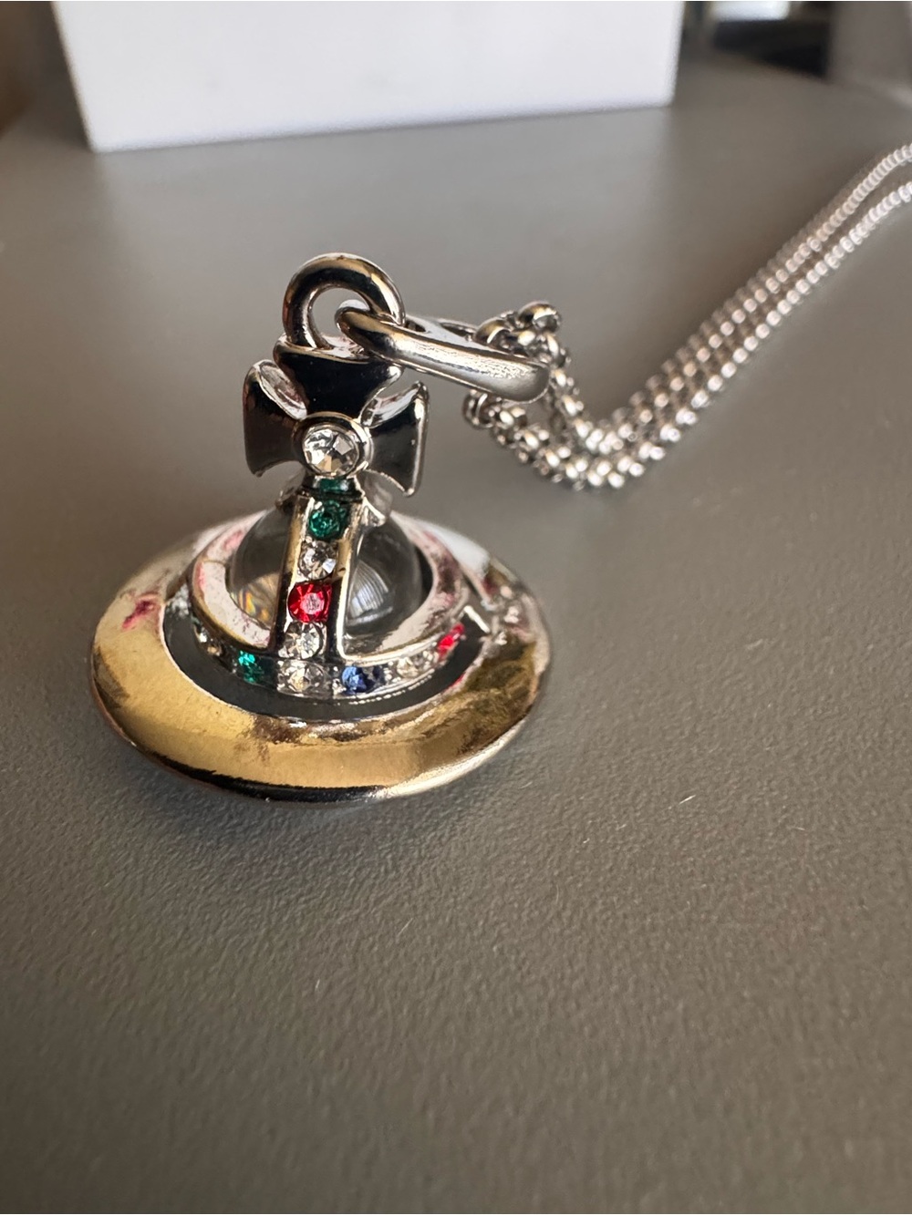Vivienne Westwood Silver Orb Pendant Necklace with Multicolor Stones